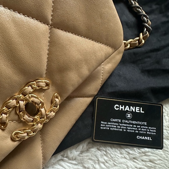 SOLD—-Authentic Chanel 19 Small Beige lambskin - Picture 4 of 16